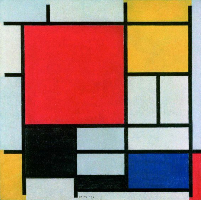 Kwadraty na obrazie Mondriana