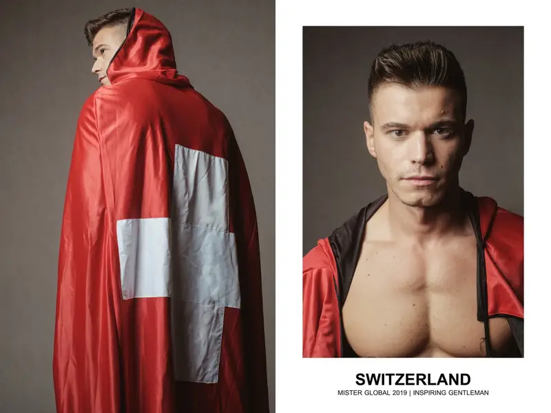 Homem com bandeira da Suíça