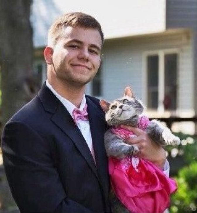proprietarul cu pisica în rochie