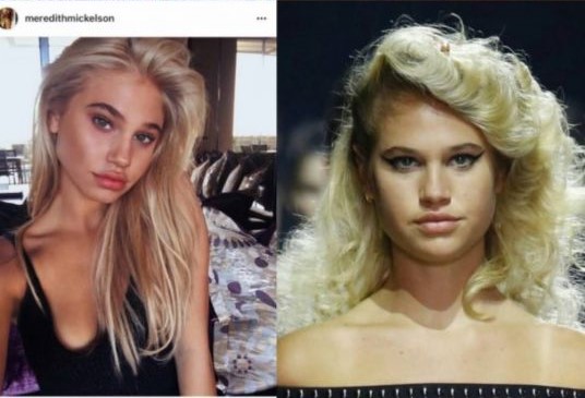 Foto da garota antes e depois do Photoshop