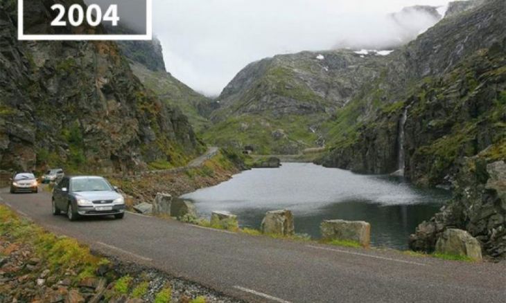 Estrada à beira do lago na Noruega