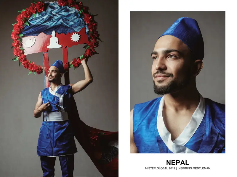 Cara do Nepal em um terno azul