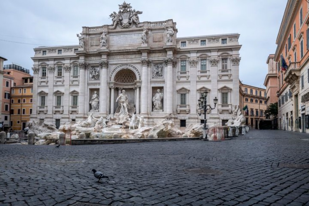 Trevi-fontænet i Rom, Italien, COVID-19
