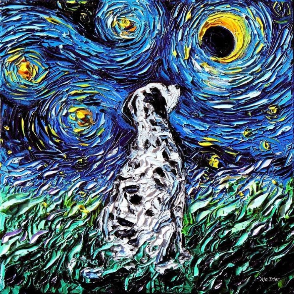 Rysunek - pies patrzy w niebo