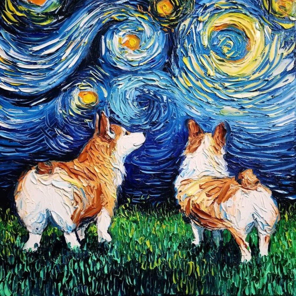 Dois cães olham para as estrelas