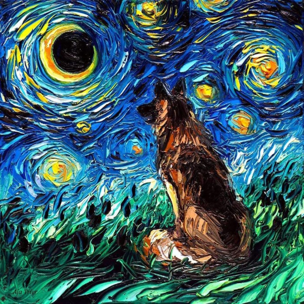 Cachorro olha para a lua