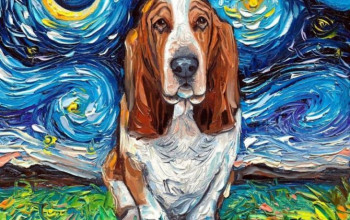Artista cuja pintura foi confundida com um Van Gogh cria série adorável de cachorros “Noite Estrelada” (30 fotos)
